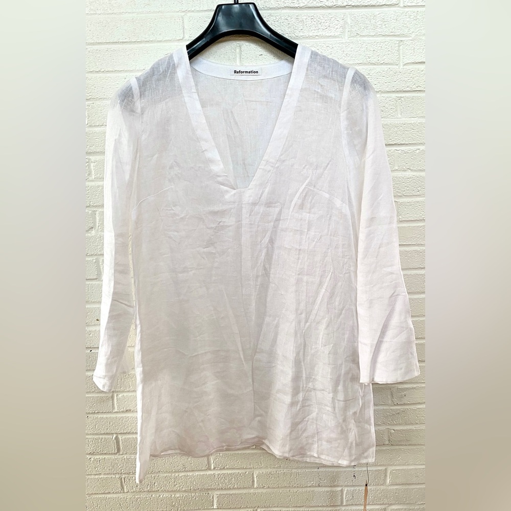 $REFORMATION Ostuni Linen V-Neck Dress L